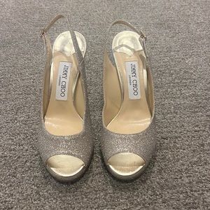 Jimmy Choo Silver sparkle peep toes